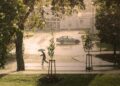 Ilustrācija: man, umbrella, rain, hail, storm, run, thunderstorm, precipitate, water, climate, road, street, nature, urban, city