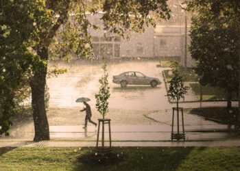 Ilustrācija: man, umbrella, rain, hail, storm, run, thunderstorm, precipitate, water, climate, road, street, nature, urban, city
