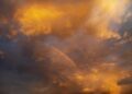 Ilustrācija: rainbow, nature, sky, landscape, clouds, sunset, brown sky, brown rainbow, brown sunset, brown clouds