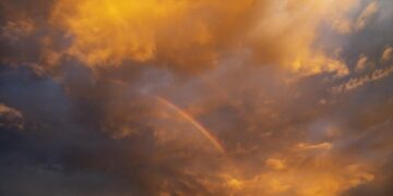 Ilustrācija: rainbow, nature, sky, landscape, clouds, sunset, brown sky, brown rainbow, brown sunset, brown clouds
